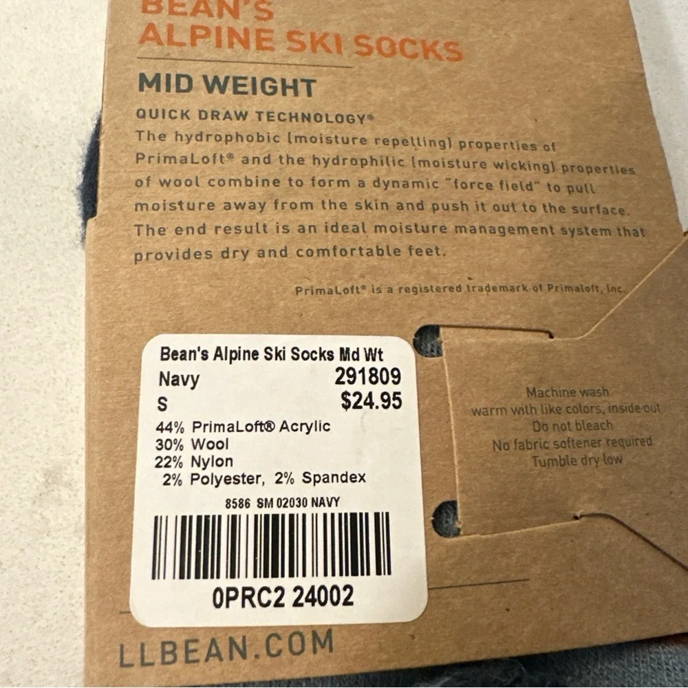 LL Bean Alpine Ski Midweight‎ Socks Unisex Small Women’s 4-6.5 NWT Blue
